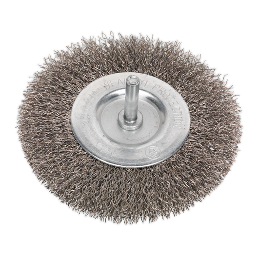 SEALEY - SFBS100 Flat Wire Brush Stainless Steel 100mm with 6mm Shaft