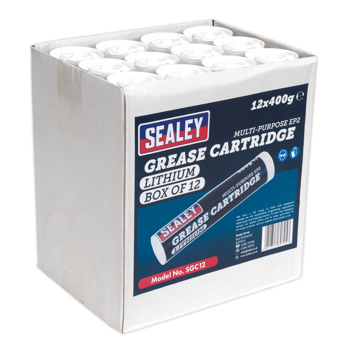 SEALEY - SGC12 Grease Cartridge EP2 Lithium 400g Pack of 12