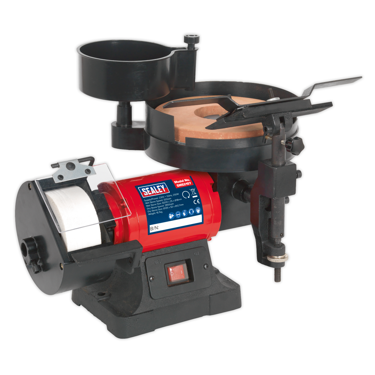 SEALEY - SMS2107 Bench Grinder/Sharpener Wet & Dry Ø200/125mm 250W/230V
