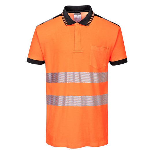 Portwest T180OBRS -  sz S PW3 Hi-Vis Polo Shirt S/S - Orange/Black