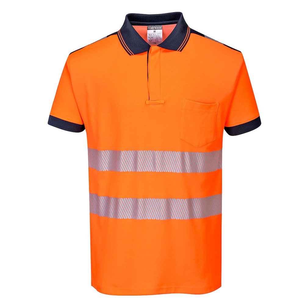 Portwest T180ONRXXXL -  sz 3XL PW3 Hi-Vis Polo Shirt S/S - Orange/Navy