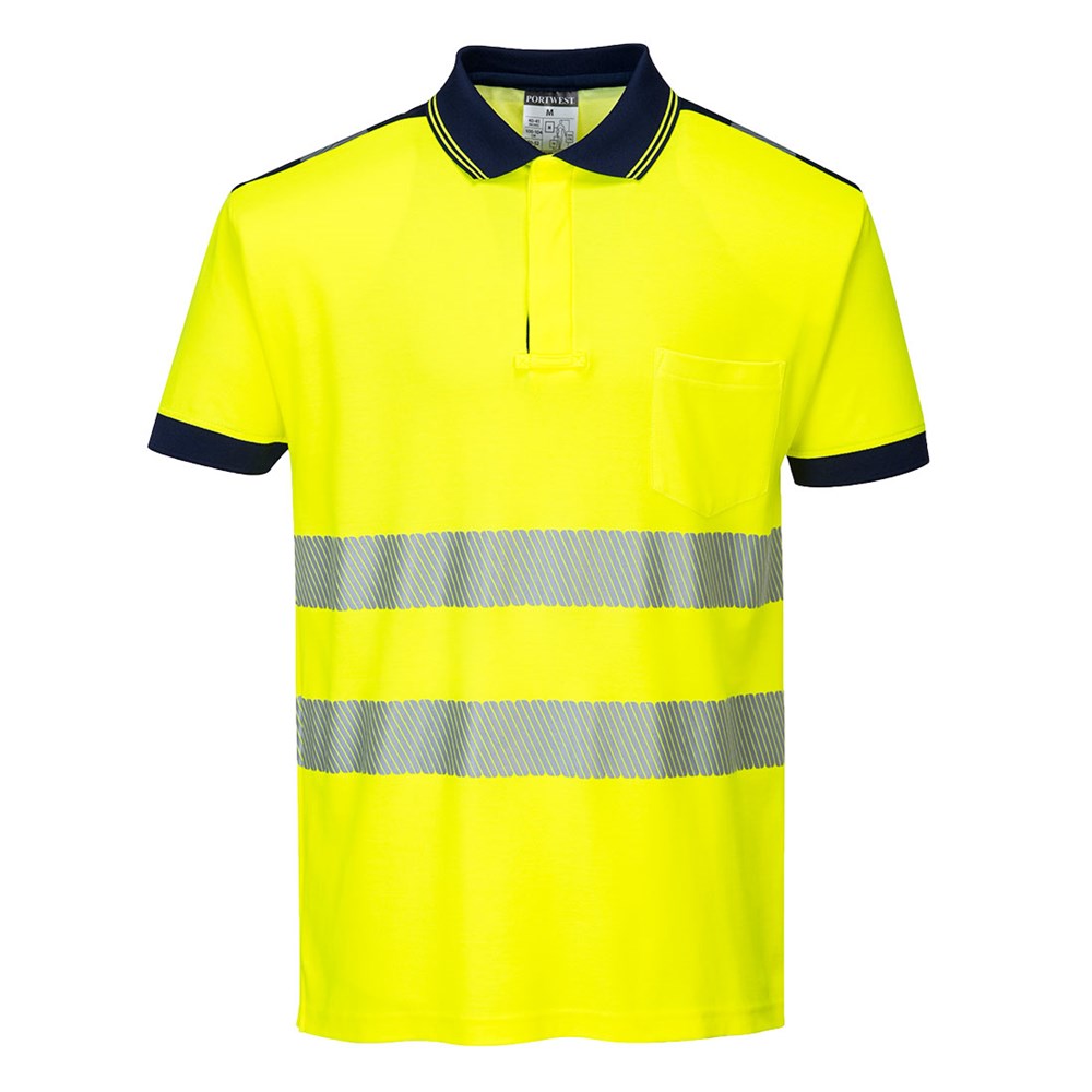 Portwest T180YNRM -  sz M PW3 Hi-Vis Polo Shirt S/S - Yellow/Navy