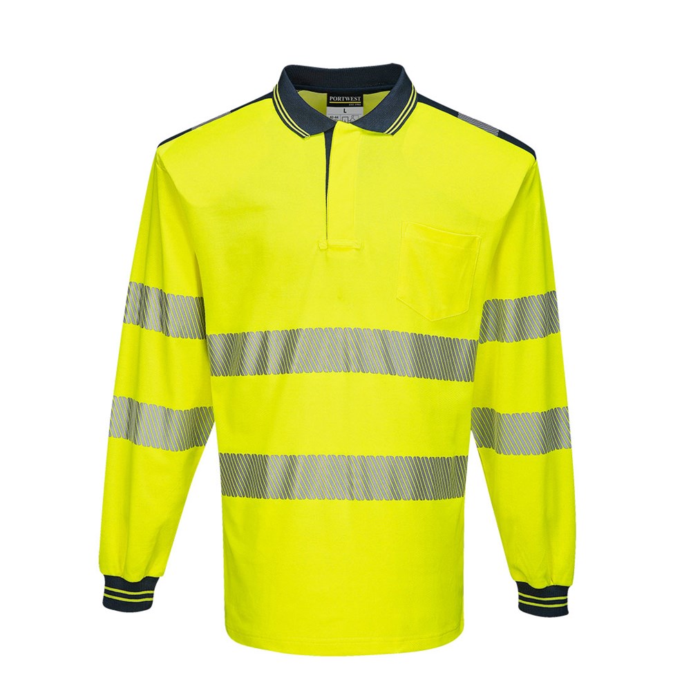 Portwest T184YNRXXXL -  sz 3XL PW3 Hi-Vis Polo Shirt L/S - Yellow/Navy