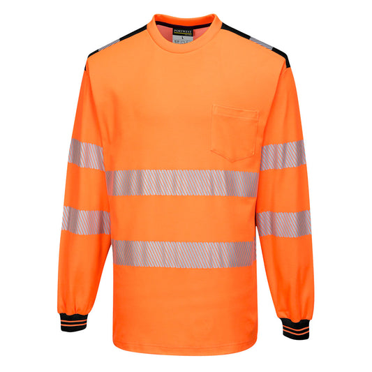 Portwest T185 - Orange/Black  XXL PW3 Hi-Vis T-Shirt Long Sleeved Reflective