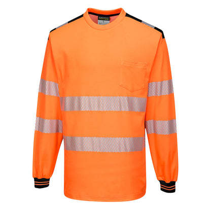 Portwest T185 - Orange/Black  Large PW3 Hi-Vis T-Shirt Long Sleeved Reflective