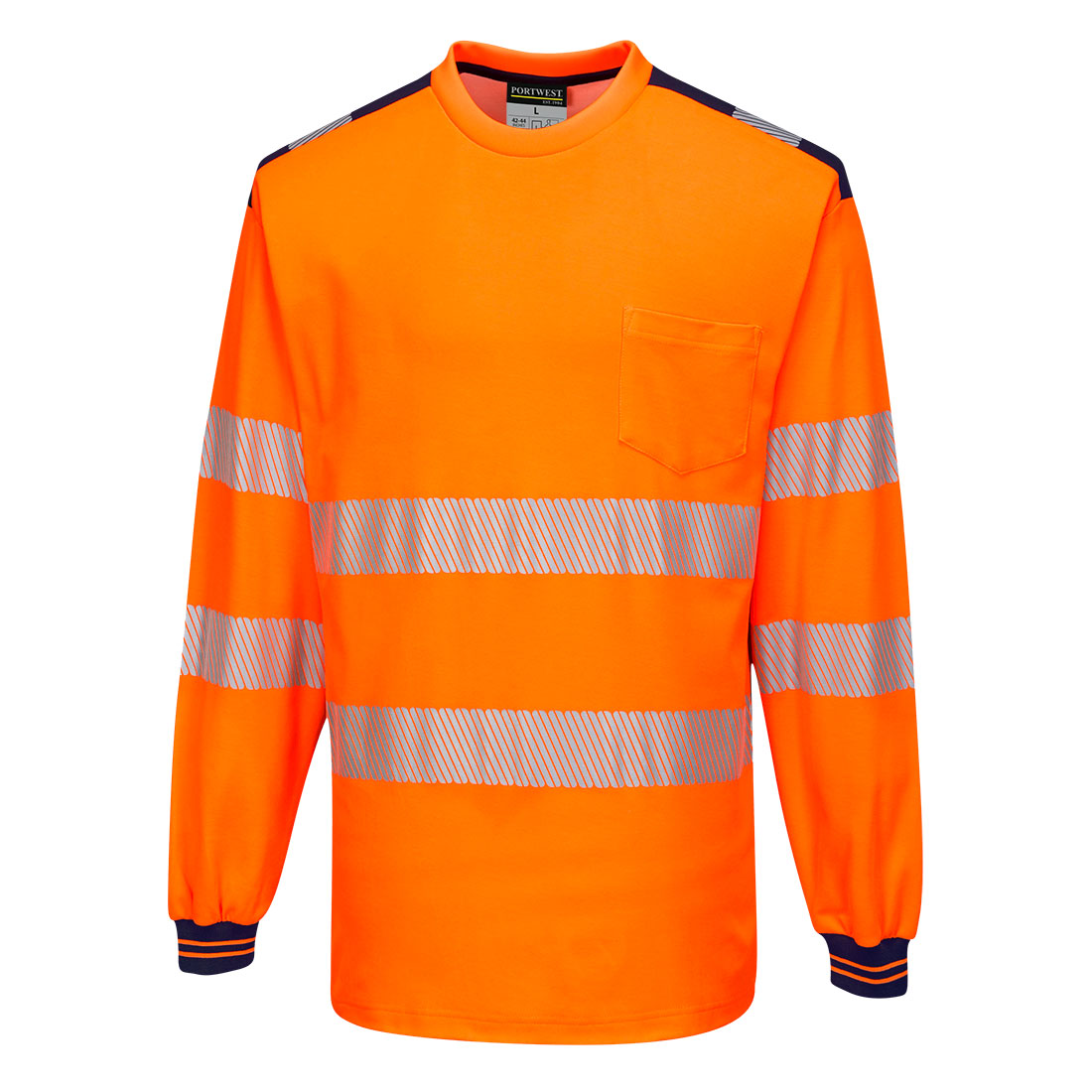 Portwest T185 - Orange/Navy  Small PW3 Hi-Vis T-Shirt Long Sleeved Reflective
