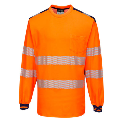Portwest T185 - Orange/Navy  Small PW3 Hi-Vis T-Shirt Long Sleeved Reflective