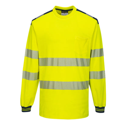 Portwest T185 - Yellow/Navy  4XL PW3 Hi-Vis T-Shirt Long Sleeved Reflective