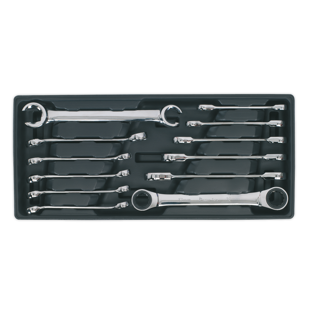 SEALEY - TBT13 Tool Tray with Flare Nut & Ratchet Ring Spanner Set 12pc