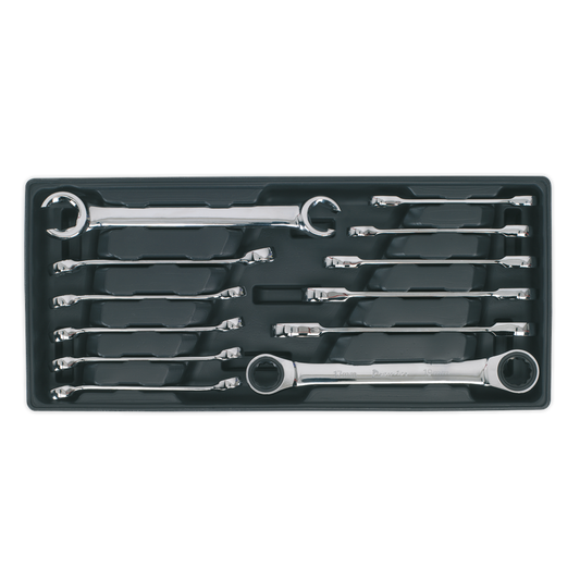 SEALEY - TBT13 Tool Tray with Flare Nut & Ratchet Ring Spanner Set 12pc