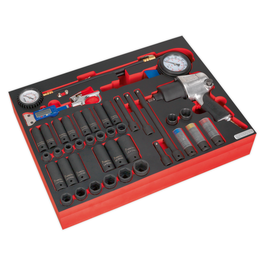 SEALEY - TBTP08 Tool Tray with Impact Wrench, Sockets & Tyre Tool Set 42pc