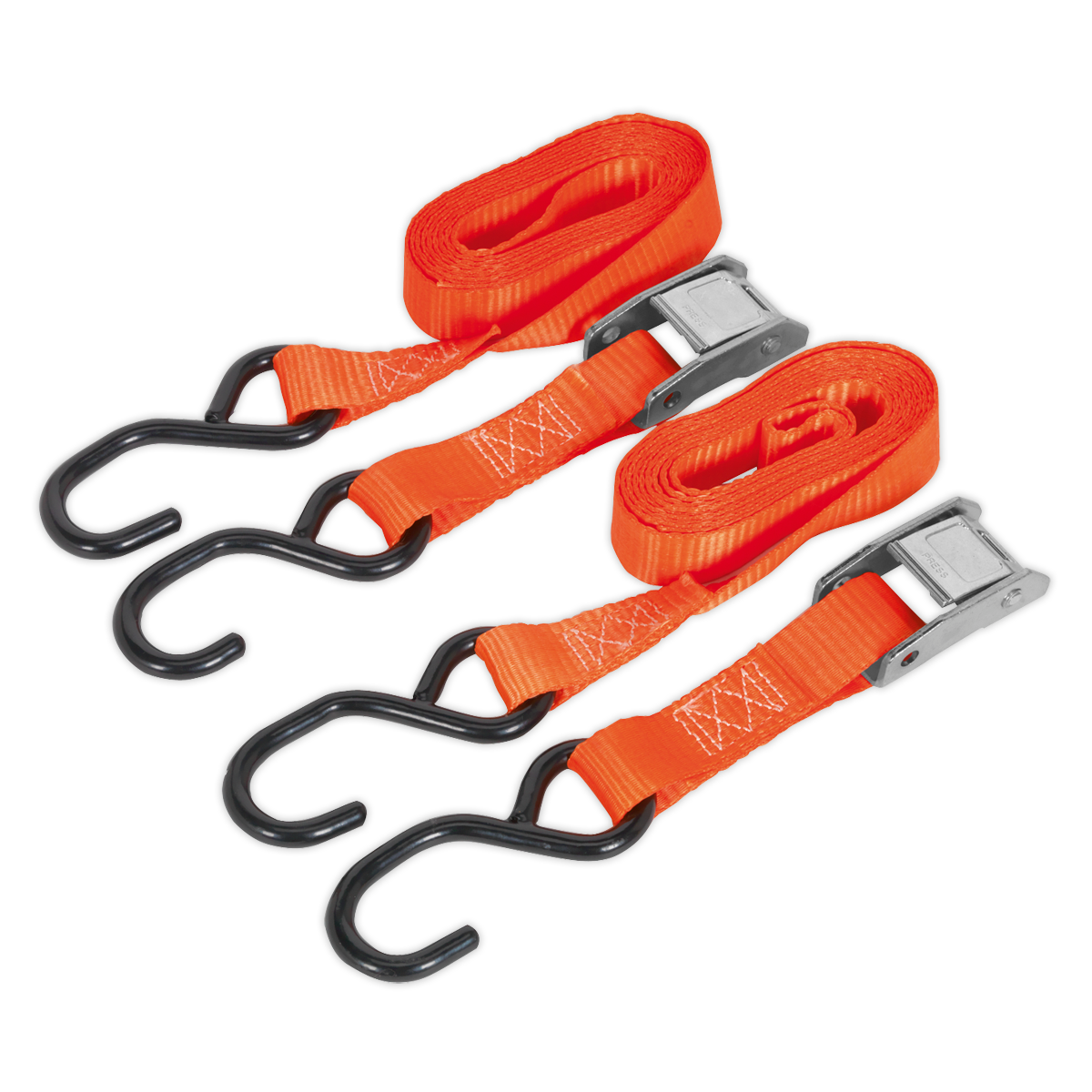 SEALEY - TD05025CS Cam Buckle Tie Down 25mm x 2.5m Polyester Webbing with S-Hooks 500kg Breaking Strength