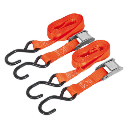 SEALEY - TD05025CS Cam Buckle Tie Down 25mm x 2.5m Polyester Webbing with S-Hooks 500kg Breaking Strength