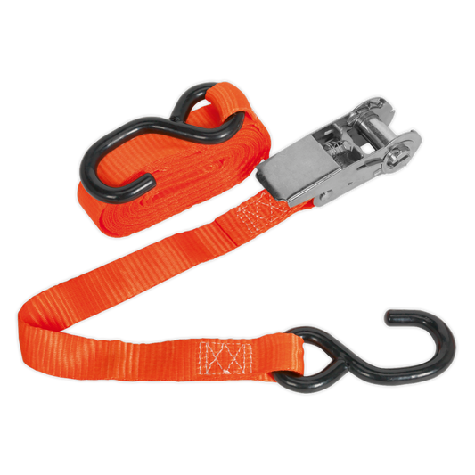 SEALEY - TD0845S Ratchet Tie Down 25mm x 4.5m Polyester Webbing with S-Hook 800kg Breaking Strength