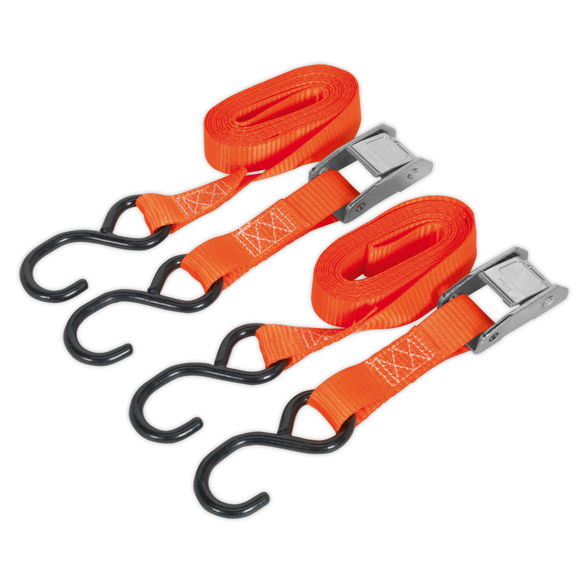 SEALEY - TD2525CS Cam Buckle Tie Down 25mm x 2.5m Polyester Webbing with S-Hooks 250kg Breaking Strength