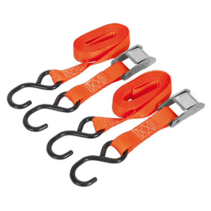 SEALEY - TD2525CS Cam Buckle Tie Down 25mm x 2.5m Polyester Webbing with S-Hooks 250kg Breaking Strength