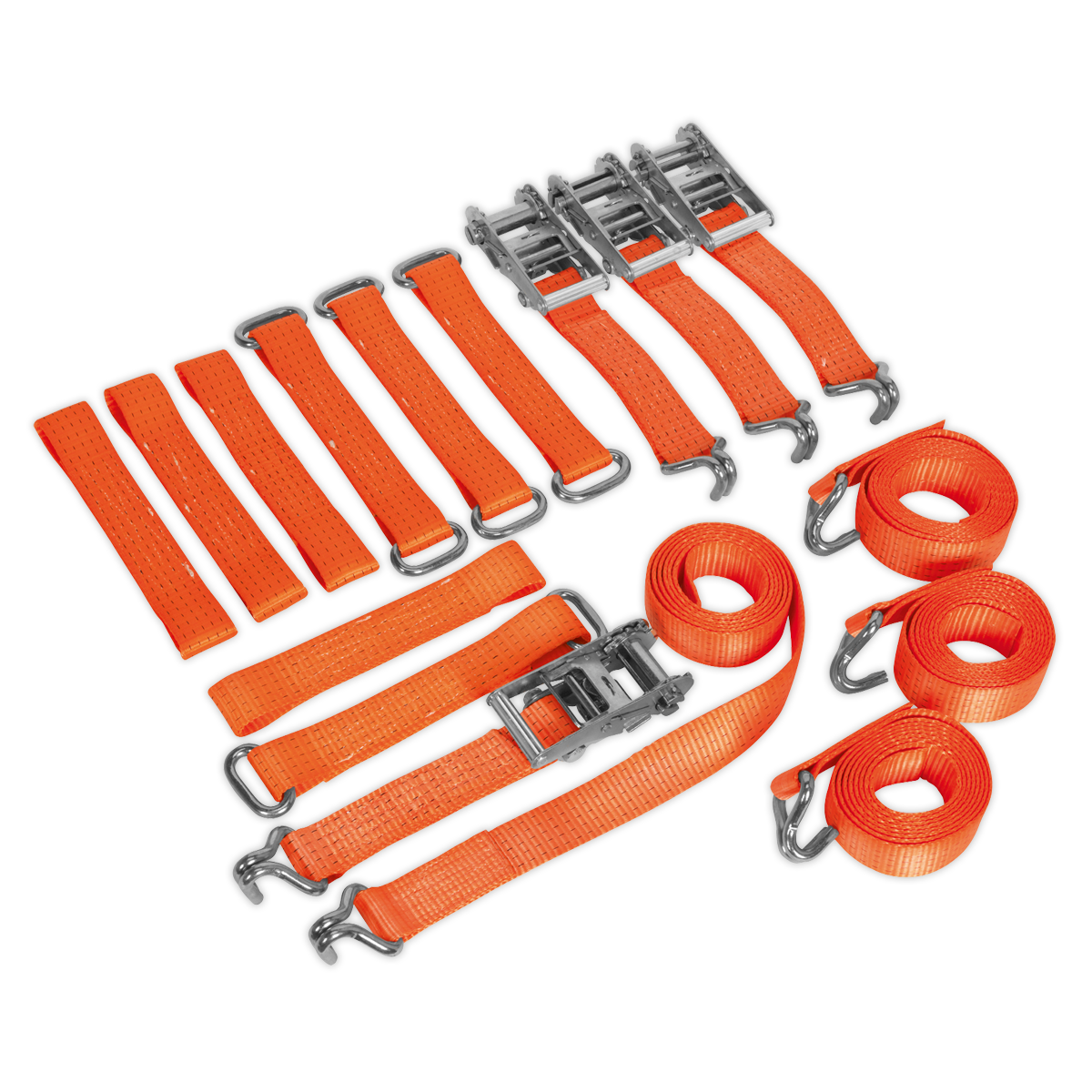 SEALEY - TDRWKIT Car Transporter Ratchet Tie Down Alloy/Steel Wheel Kit 4pc 50mm x 3m 4500kg Breaking Strength