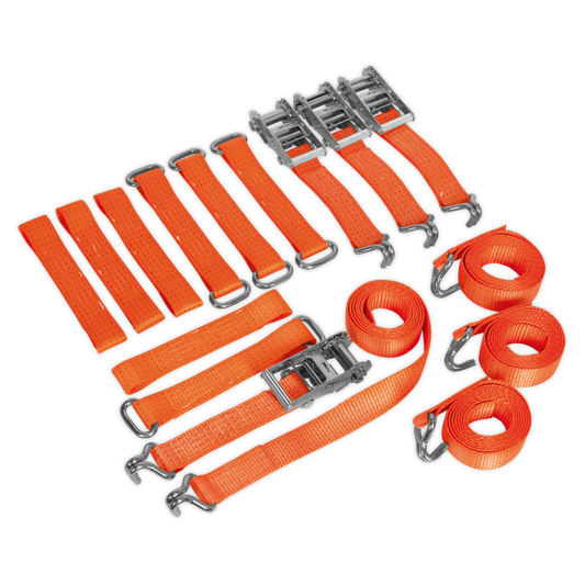 SEALEY - TDRWKIT Car Transporter Ratchet Tie Down Alloy/Steel Wheel Kit 4pc 50mm x 3m 4500kg Breaking Strength