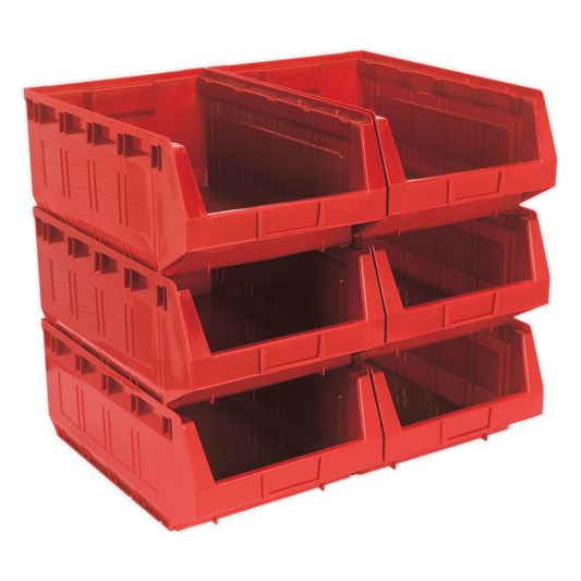 SEALEY - TPS56R Plastic Storage Bin 310 x 500 x 190mm - Red Pack of 6