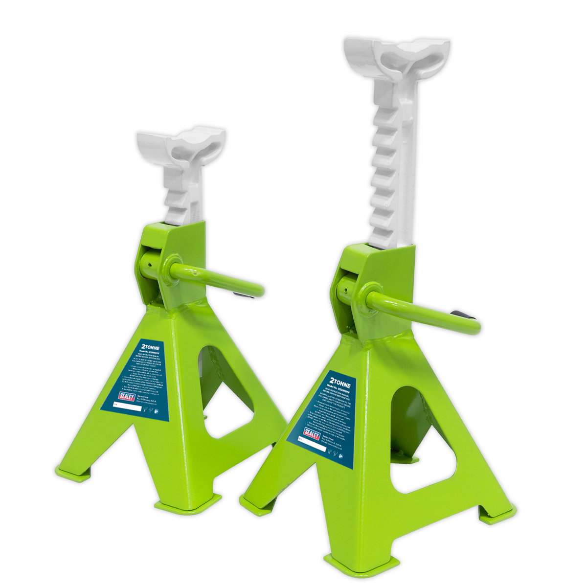 SEALEY - VS2002HV Axle Stands (Pair) 2tonne Capacity per Stand Ratchet Type - Hi-Vis Green