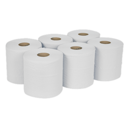 SEALEY - WHT150 Paper Roll White 2-Ply Embossed 150m Pack of 6