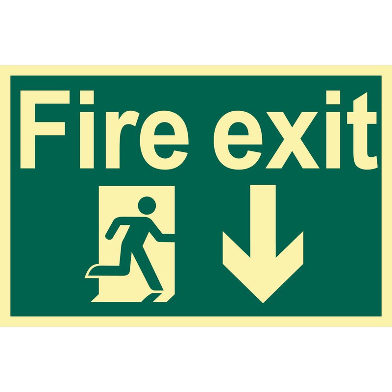 DRAPER 72600 - Glow In The Dark 'Fire Exit Arrow Down' Safety Sign