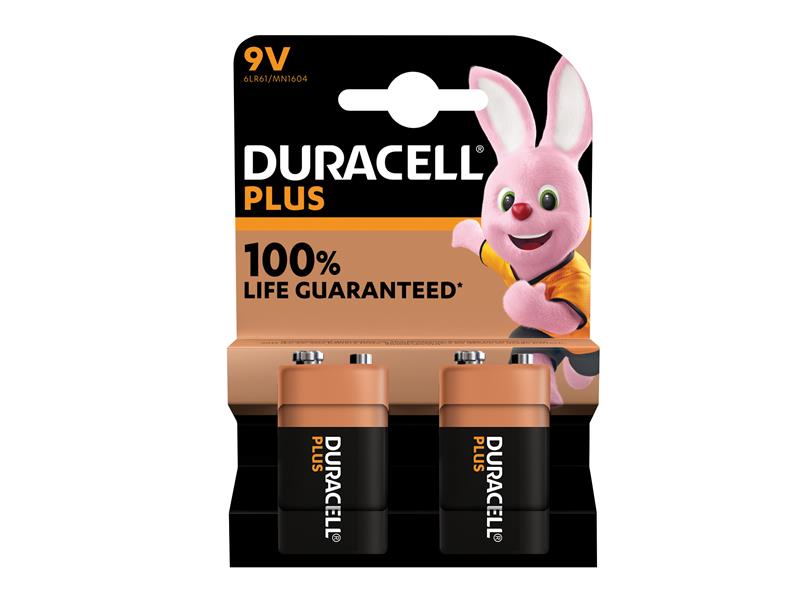 Duracell S18718 9V Plus Power +100% Batteries (Pack 2)