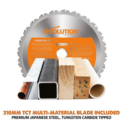 EVOLUTION R210SMS+ 210mm Mitre saw 110v Multi material Blade