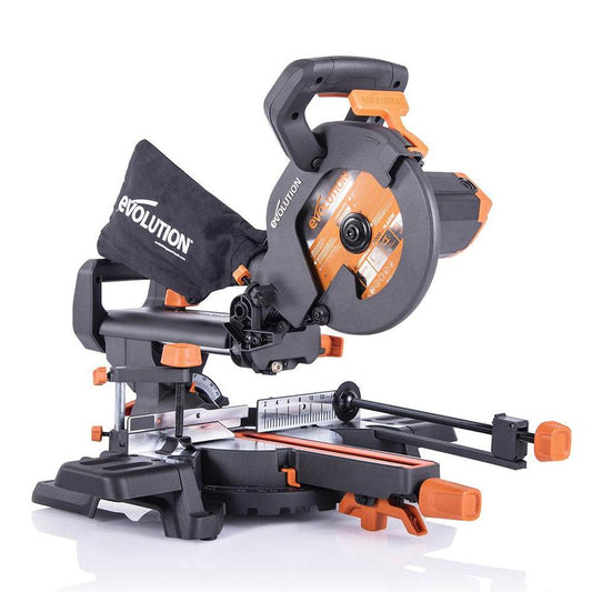 EVOLUTION R210SMS+ 210mm Mitre saw 110v with free stands Multi material Blade