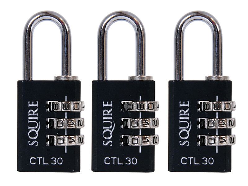 Squire CTL30TR Toughlock Re-Codeable Black Combination Padlock 30mm (Pack of 3)