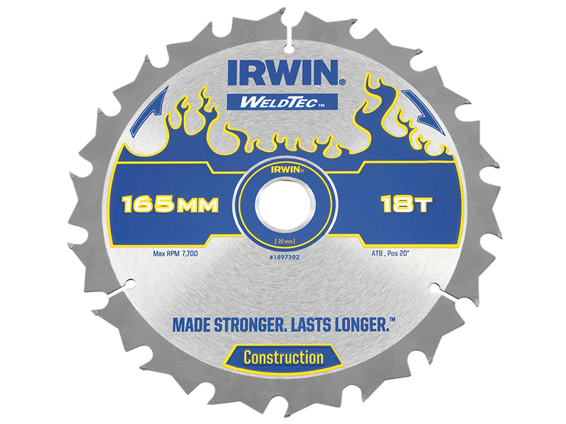 IRWIN® 1897392 Weldtec Cordless Circular Saw Blades 165 x 20mm x 18T ATB