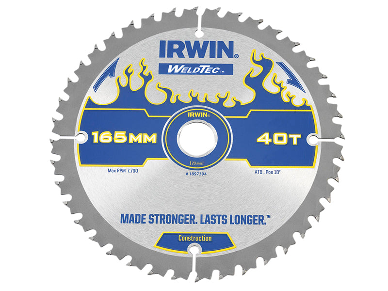 IRWIN® 1897394 Weldtec Cordless Circular Saw Blade 165 x 20mm x 40T ATB