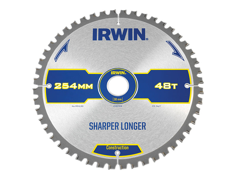 IRWIN® 1897428 Construction Mitre Circular Saw Blade 254 x 30mm x 48T ATB/Neg