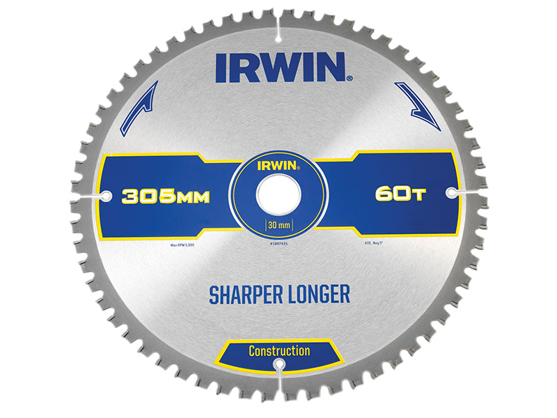 IRWIN® 1897435 Construction Mitre Circular Saw Blade 305 x 30mm x 60T ATB/Neg