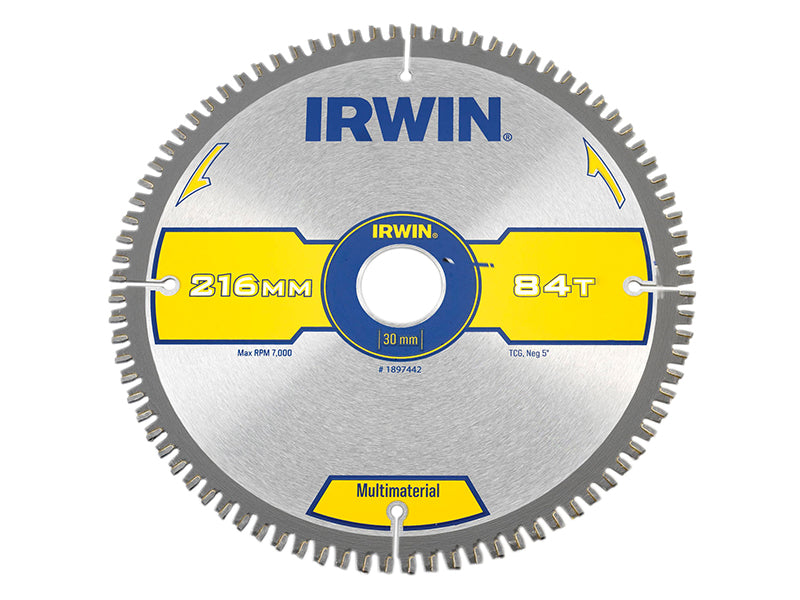 IRWIN® 1897442 Multi Material Circular Saw Blade 216 x 30mm x 84T TCG