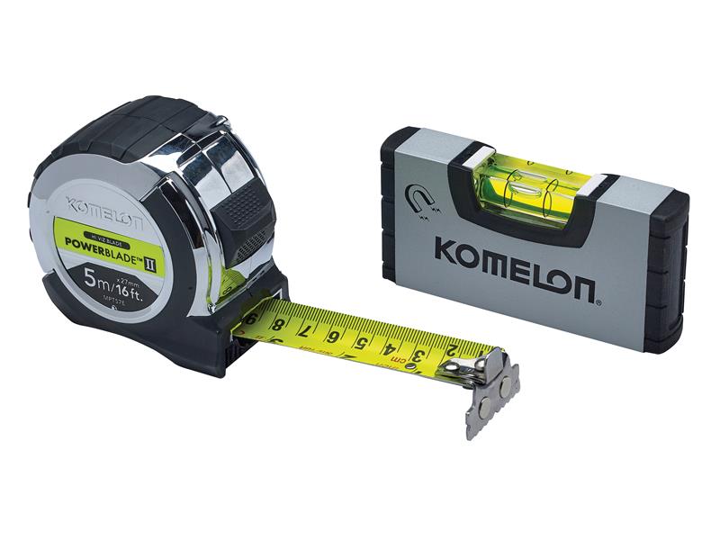 Komelon MPT57EML PowerBlade™ II Pocket Tape 5m (Width 27mm) (Metric only) with Mini Level