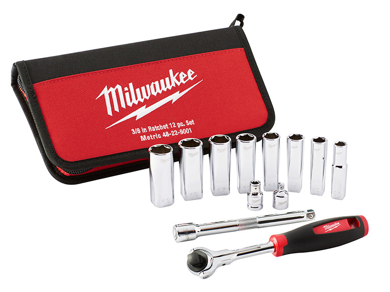 Milwaukee 48229001 Tradesman 3/8in Ratchet Set 12 Piece