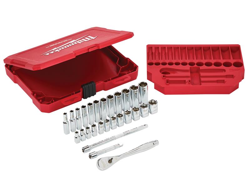Milwaukee 4932464943 1/4in Drive Ratcheting Socket Set Metric, 28 Piece