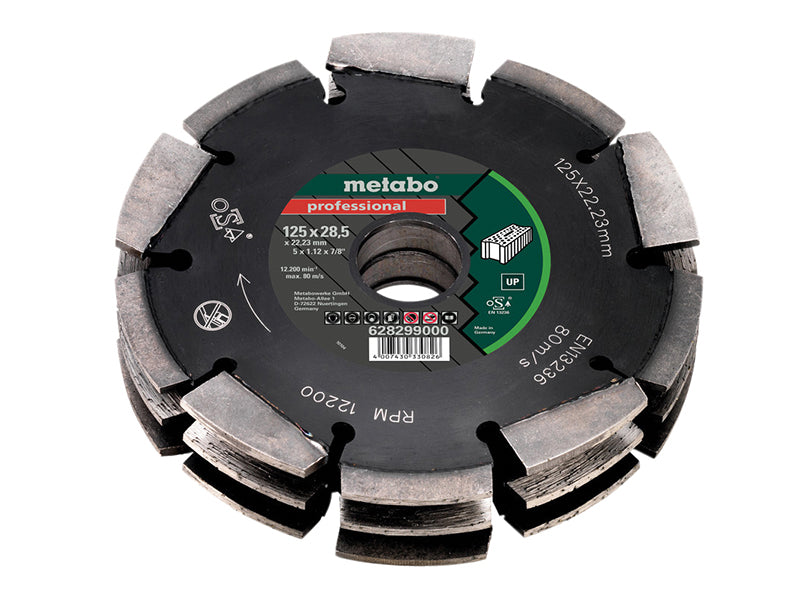 Metabo 628299000 3 Row Professional UP Universal Wall Chaser Blade 125 x 28.5 x 22.23mm