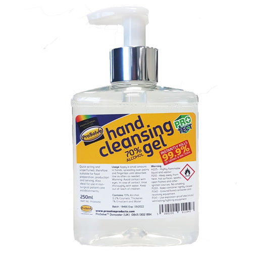 Prosolve Hand Cleansing Gel Sanitiser Clean Protection 250ml Pump Bottle