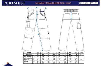Portwest C387 - Navy Sz XS Lined Action Trousers Work Safety
