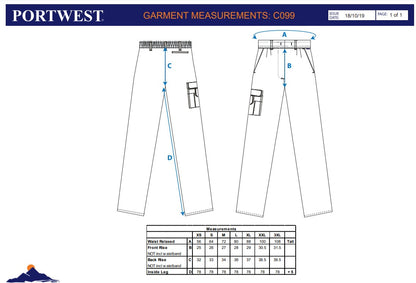 Portwest C099 - Black Sz M Regular Ladies Combat Trousers Work Wear