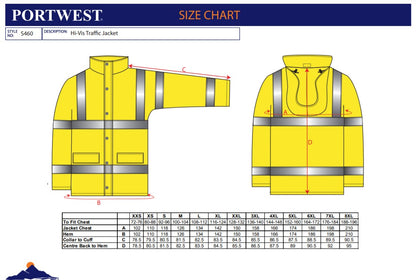 Portwest S460 - Orange Sz 6XL Hi-Vis Traffic Jacket Coat Reflective Visibility