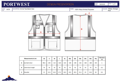 Portwest S476 Orange Sz L Hi-Vis Vest Berlin Executive Pockets Reflective
