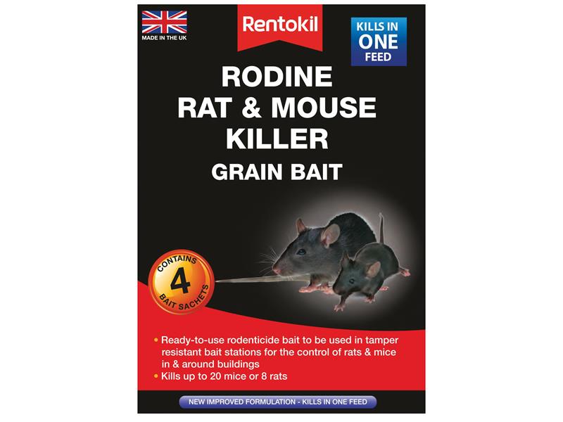 Rentokil PSMR12 Rodine Rat & Mouse Killer Grain Bait (Sachets 4)