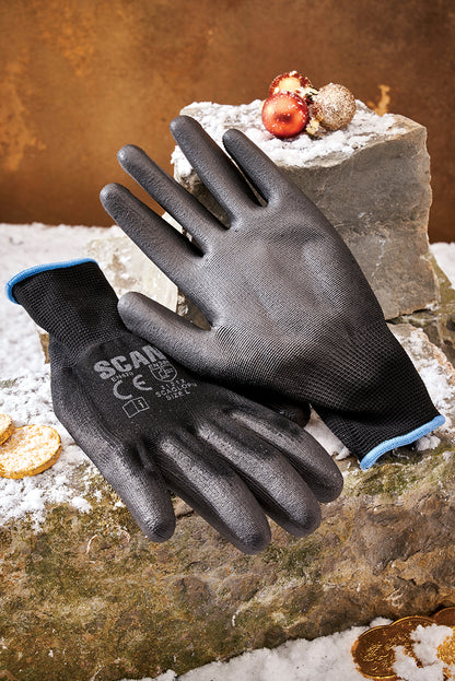 SCAN Black PU Coated Gloves Pack of 5
